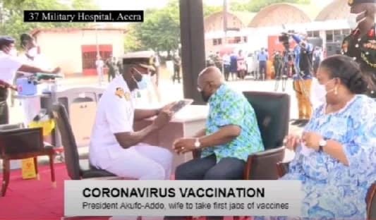 Happening Now: President Akuffo Addo and Wife Takes first Jabs of the COVID-19 Vaccine