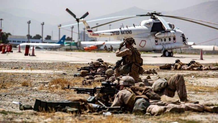 IMAGE SOURCEREUTERSimage captionUS soldiers have been guarding Kabul airport